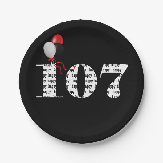 Assiettes En Carton 107e anniversaire ballons (Devant)