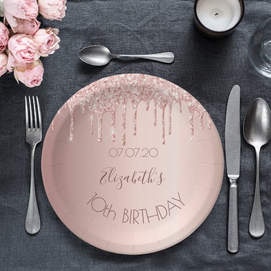 Assiettes En Carton 10e anniversaire blush rose or parties scintillant