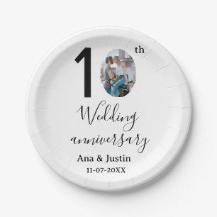 Assiettes En Carton 10e anniversaire du mariage nom photo bold lettre