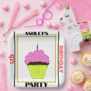 Assiettes En Carton 10e anniversaire fête Cupcake PHOTO NOM ÂGE