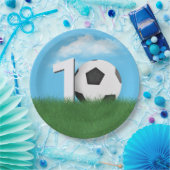 Assiettes En Carton 10ème Anniversaire Bal De Football En Herbe Verte (Fête)