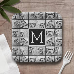 Assiettes En Carton 11 Photo Instagram Collage personnalisé Monogramme<br><div class="desc">Noir et blanc - Utilisez jusqu'à 11 photos carrés pour créer un cadeau unique et personnel. Ou vous pouvez garder le chiot hipster et faire un gardien branché. Si vous avez besoin d'ajuster les images,  cliquez sur l'outil personnaliser pour apporter des modifications.</div>