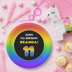 Assiettes En Carton 11e anniversaire : Arc-en-ciel coloré # 11, Nom pe