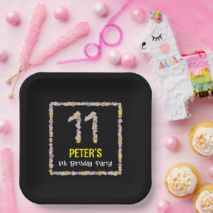 Assiettes En Carton 11e anniversaire : Floral Flowers Numéro, Nom pers