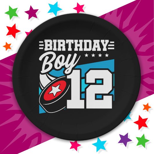 Assiettes En Carton 12 ans de la partie de hockey thème 12e anniversai