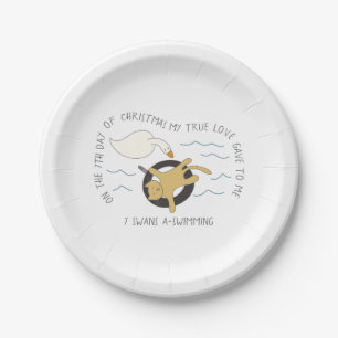 Assiettes En Carton 12 Jours de Catalogne 7 Noël de natation de cygne