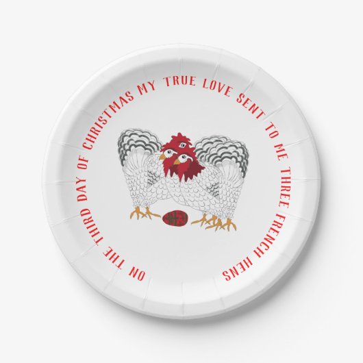 Assiettes En Carton 12 jours de Noël 3 poules françaises (Devant)