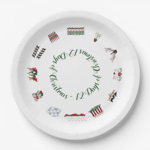 Assiettes En Carton 12 jours de Noël en cercle du rouge et du vert