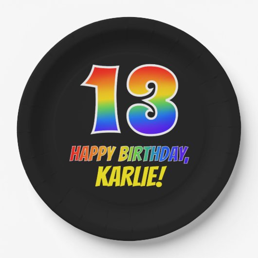 Assiettes En Carton 13e anniversaire : Bold, amusant, simple, arc-en-c (Devant)