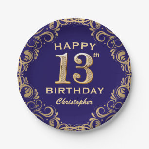 Assiettes En Carton 13e anniversaire de la Parties scintillant bleu et