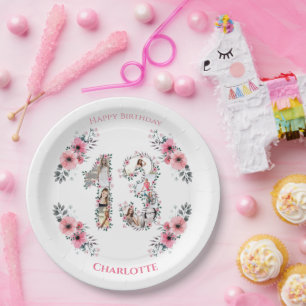 Assiettes En Carton 13e anniversaire Photo Collage Fille Rose Fleur Bl