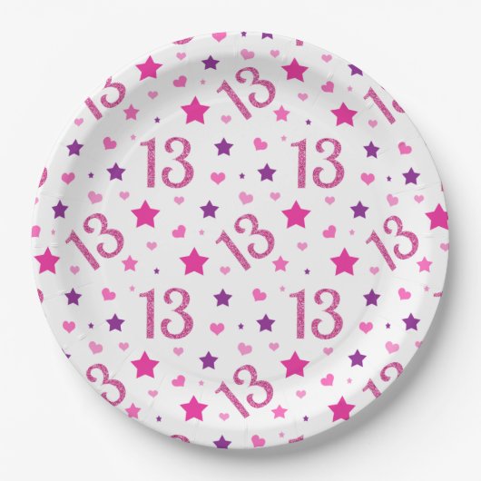 Assiettes En Carton 13e anniversaire Plaques en papier Parties scintil (Devant)