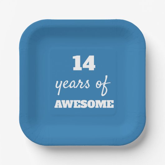 Assiettes En Carton 14 Ans d'Awesome - Bleu 14e Anniversaire (Recto)