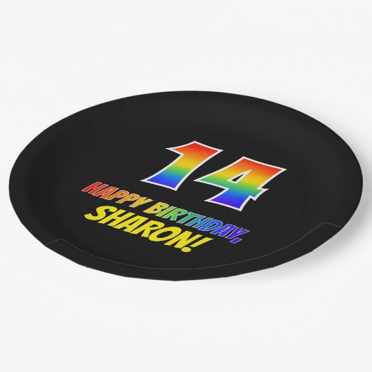 Assiettes En Carton 14e anniversaire : Bold, amusant, simple, arc-en-c (Angle)