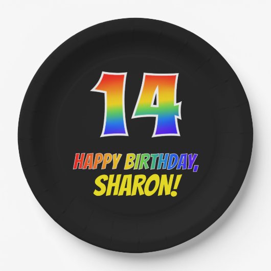 Assiettes En Carton 14e anniversaire : Bold, amusant, simple, arc-en-c (Devant)