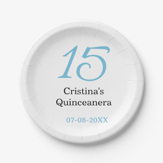Assiettes En Carton 15e anniversaire de quinceanera bleu noir lettre n (Devant)