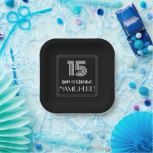 Assiettes En Carton 15e Birthday — Art Deco Inspecred Look "15" + no