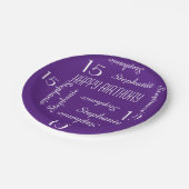 Assiettes En Carton 15e fête d'anniversaire répétée Nom pourpre (Angle)