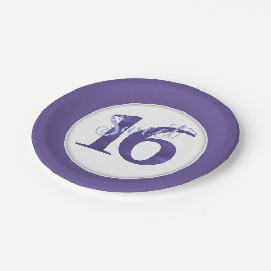 Assiettes En Carton 16 ans | Aquarelle violette Grunge et Parties scin (Angle)