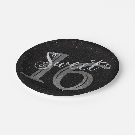 Assiettes En Carton 16 ans | Gris Gris et Parties scintillant d'argent (Angle)