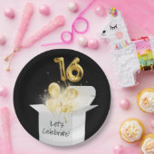 Assiettes En Carton 16e anniversaire Ballons d'or en boîte blanche (Fête)