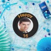 Assiettes En Carton 16e anniversaire fête en or noir photo (Fête)