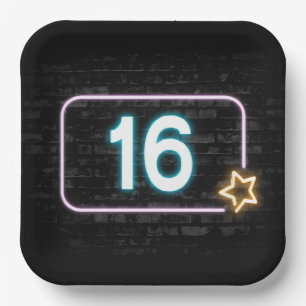 Assiettes En Carton 16e anniversaire Neon Connexion en brique