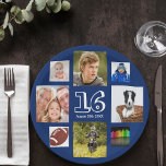 Assiettes En Carton 16e anniversaire photo collage marine bleu garçon<br><div class="desc">Une plaque en papier pour une fête du 16ème anniversaire pour un garçon,  célébrant sa vie avec un collage de 8 de vos photos. Personnalisez et ajoutez l'âge 16 et une date. Date de naissance ou date de la fête. Lettres de couleur blanche. Arrière - plan bleu marine.</div>