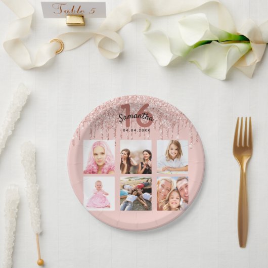 Assiettes En Carton 16e anniversaire rose or rose photo (Mariage)