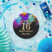 Assiettes En Carton 16e fête d'anniversaire Ballons noirs et or (Fête)