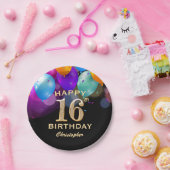 Assiettes En Carton 16e fête d'anniversaire Ballons noirs et or (Fête)