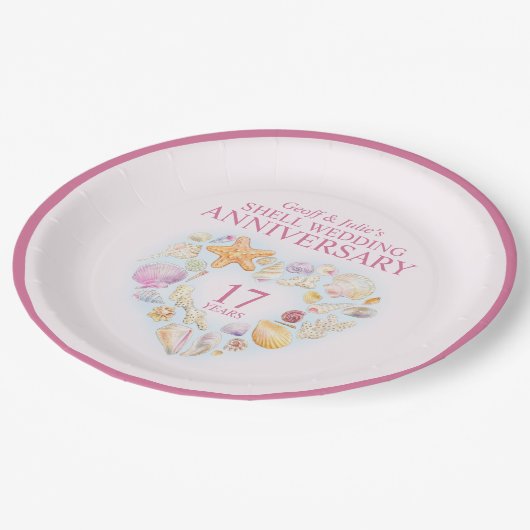 Assiettes En Carton 17e anniversaire mariage coquilles aquarelle coeur (Angle)