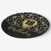 Assiettes En Carton 18 Or Ballon d'anniversaire sur Black Gold Confett (Angle)