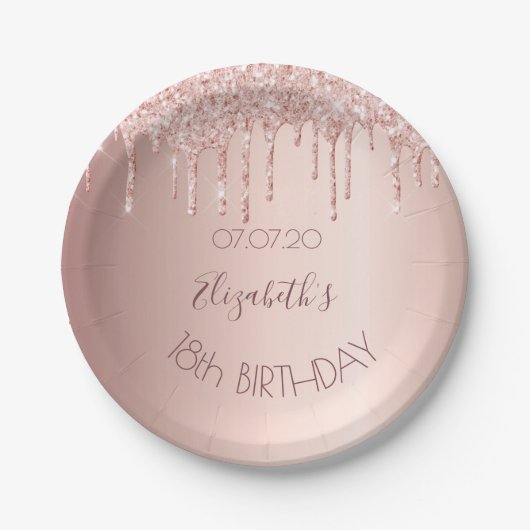 Assiettes En Carton 18e anniversaire blush rose or parties scintillant (Devant)