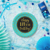 Assiettes En Carton 18e anniversaire de fête Turquoise Black Gold Dots (Fête)