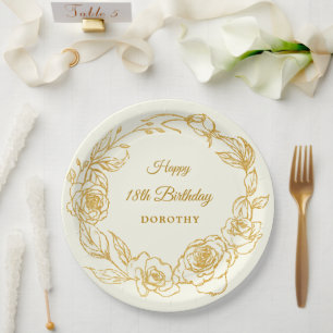Assiettes En Carton 18e anniversaire de la fête de luxe Rose d'or flor