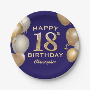 Assiettes En Carton 18e anniversaire de la fête Marine Bleu et Ballons