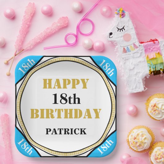 Assiettes En Carton 18e anniversaire Elegant Blue Gold (Fête)