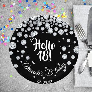 Assiettes En Carton 18e anniversaire fête noir bonjour 18 diamants nom