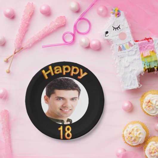 Assiettes En Carton 18e anniversaire noir or photo garçon (Fête)