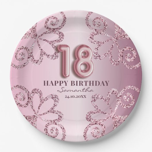 Assiettes En Carton 18e anniversaire Pink Princess Parties scintillant (Devant)