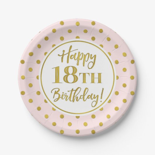 Assiettes En Carton 18e Anniversaire Pink White Gold Dots Papier Pla (Devant)