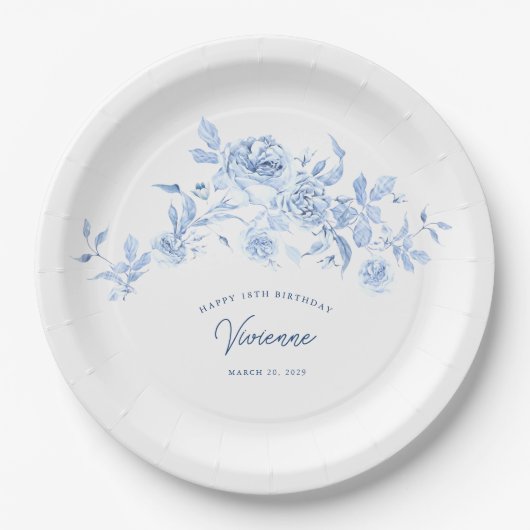 Assiettes En Carton 18e anniversaire Rose bleu Floral Custom (Devant)