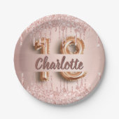 Assiettes En Carton 18e anniversaire rose or drips nom (Devant)