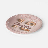 Assiettes En Carton 18e anniversaire rose or drips nom (Angle)