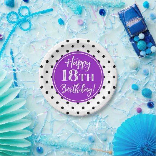 Assiettes En Carton 18e fête d'anniversaire Points noirs violets blanc (Fête)