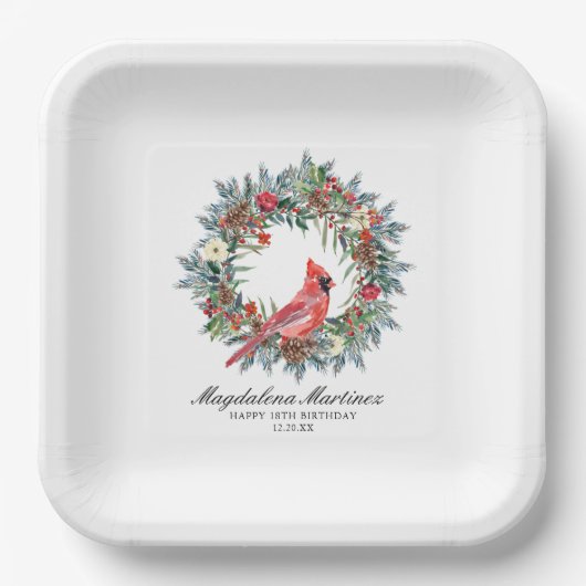 Assiettes En Carton 18th Birthday Red Cardinal Wreath Custom (Recto)