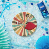 Assiettes En Carton 1950 Femme de Noël avec Arrière - plan rétro (Fête)