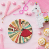 Assiettes En Carton 1950 Femme de Noël avec Arrière - plan rétro (Fête)