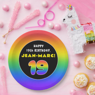 Assiettes En Carton 19e anniversaire : Arc-en-ciel coloré # 19, Nom pe